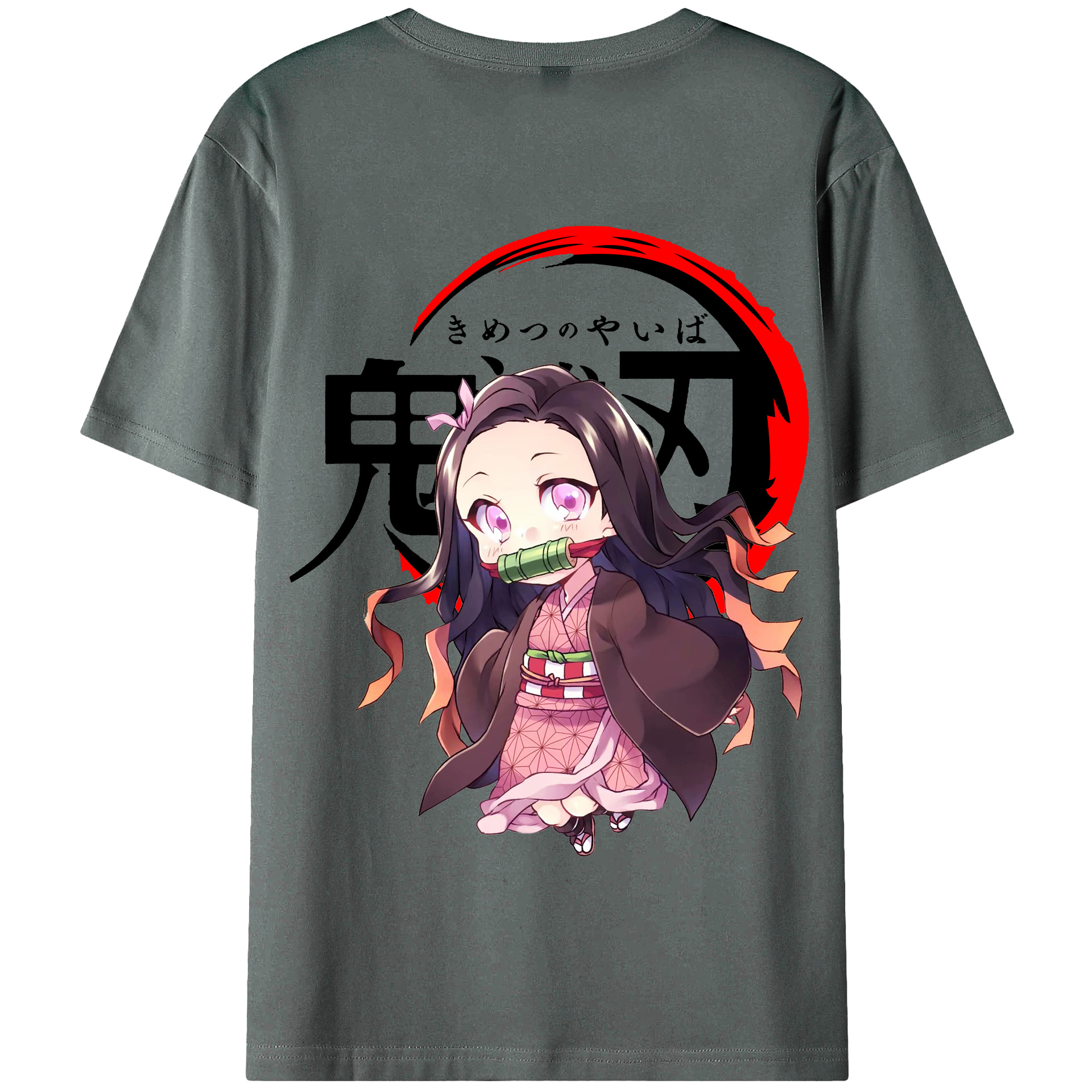 （画像用） 鬼滅の刃（きめつのやいば）竈門 禰󠄀豆子／かまど ねずこ Kamado Nezuko 綿100％半袖Tシャツ（背面プリント）